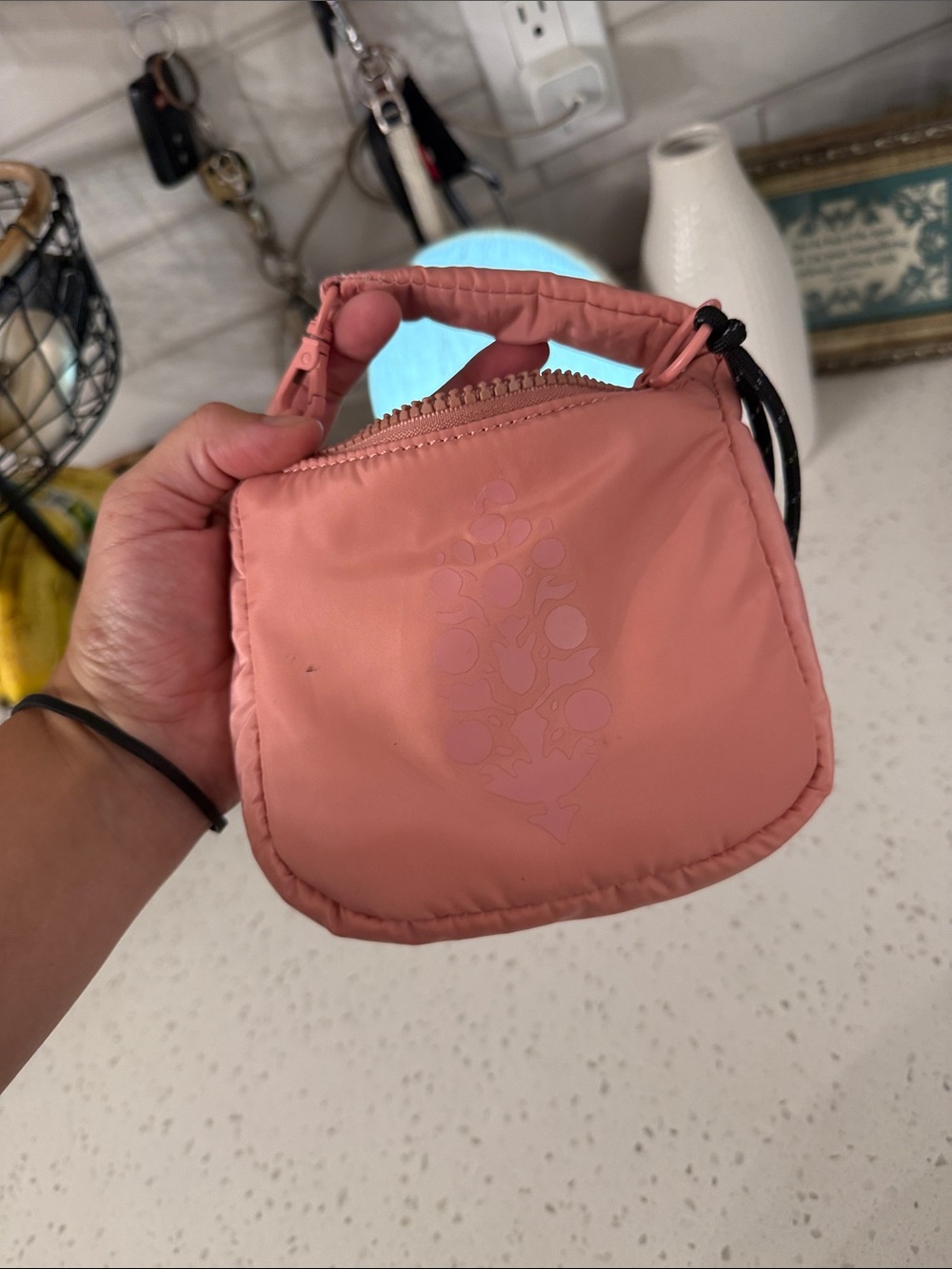 Free People Coral Pink Mini Puffer Wristlet